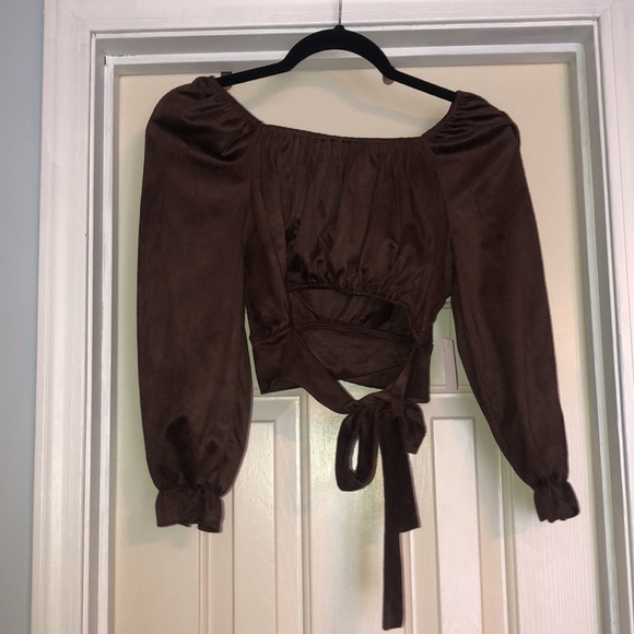 Faux Suede Tie Back Crop Top - Picture 5 of 7